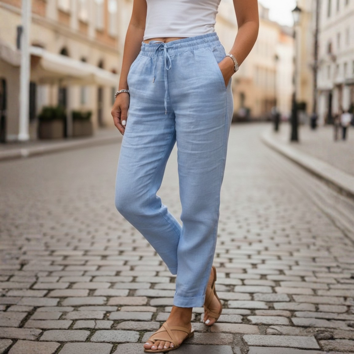 Lightweight women's tapered drawstring pants, perfect for summer casual comfort & versatile daily fashion.