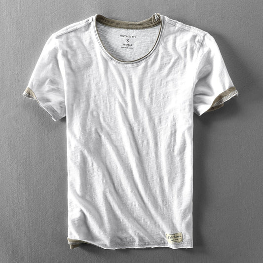 Women's dual-layer comfort tee in soft slub cotton, perfect for stylish everyday wear.