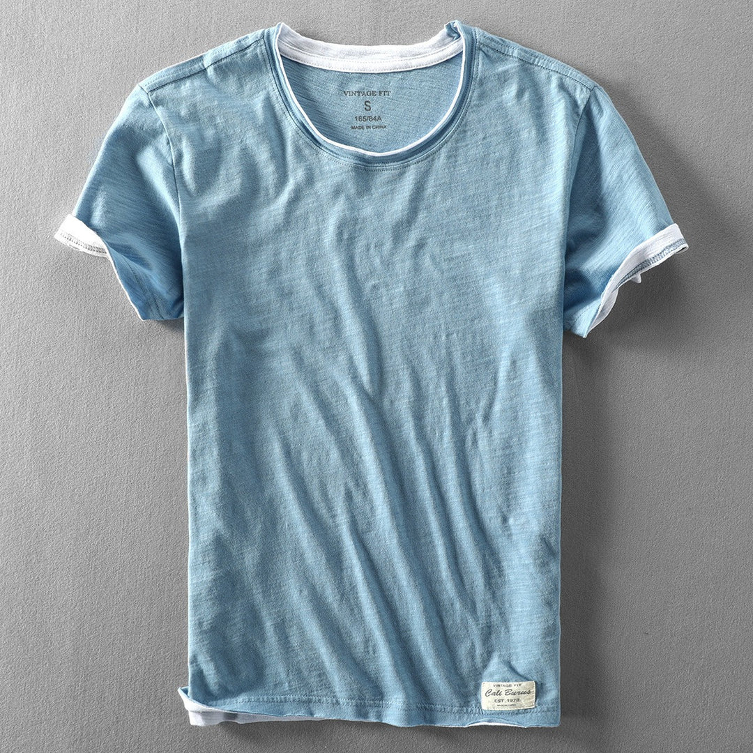 Casual women's dual-layer slub cotton t-shirt for everyday comfort and style, with a classic crewneck.