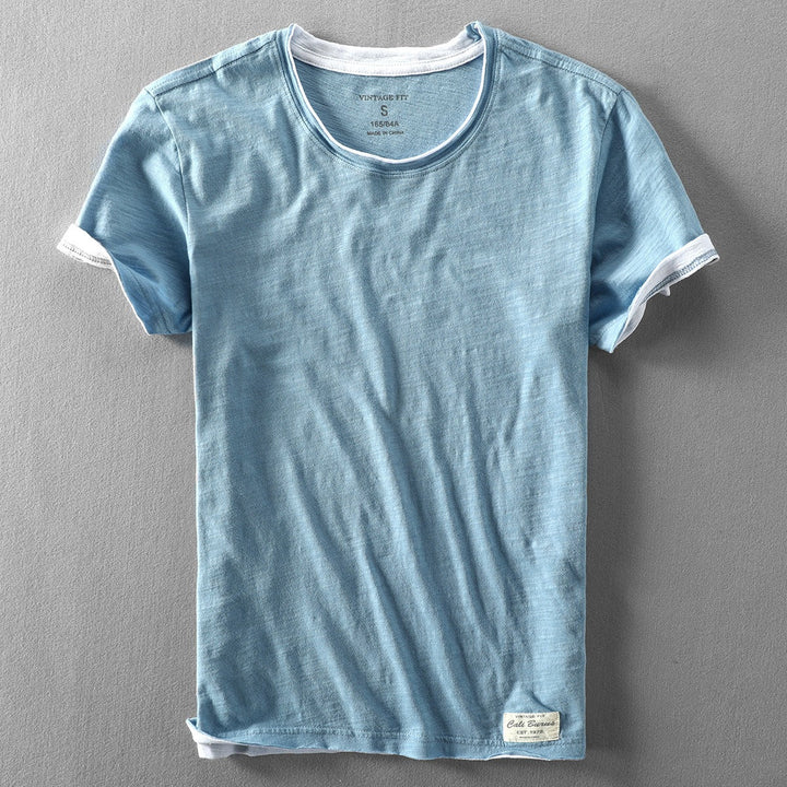 Casual women's dual-layer slub cotton t-shirt for everyday comfort and style, with a classic crewneck.
