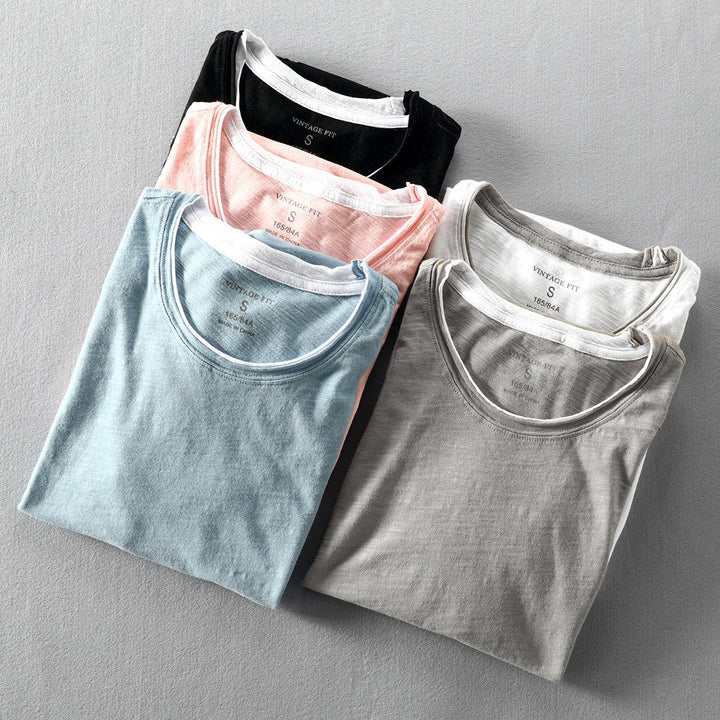 Versatile women's dual-layer comfort tee, a stylish slub cotton t-shirt for any casual occasion.