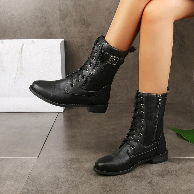 Durable women's lace-up ankle boots in brown, versatile and comfortable for everyday fashion & winter.