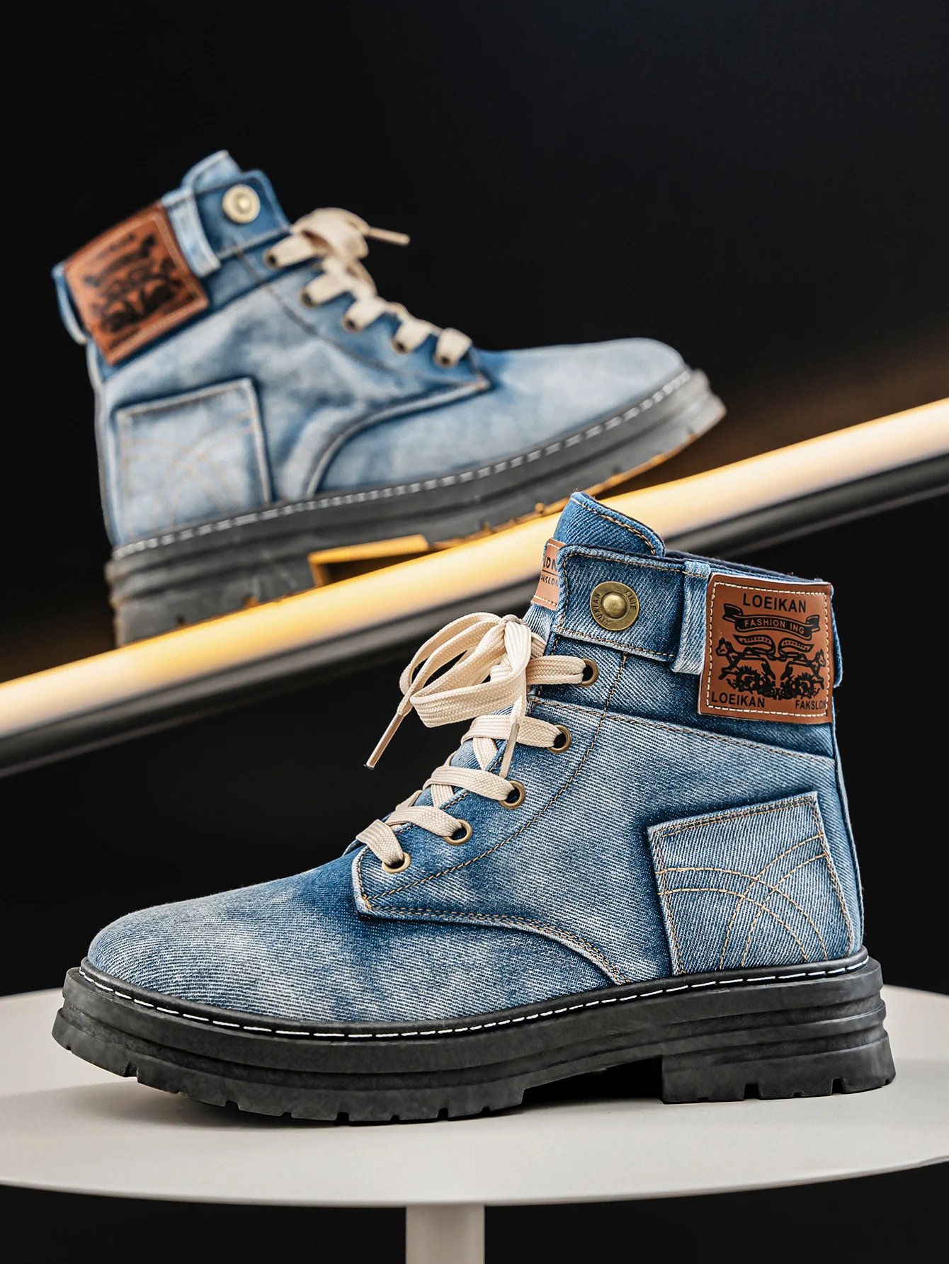 Black women's high-cut boots with a rugged, durable design. Perfect for street style and casual everyday wear.