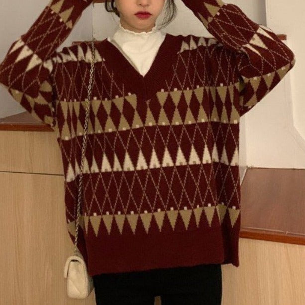 Red women's knitwear sweater, an aesthetic top for cozy fall outfits & comfortable everyday style.