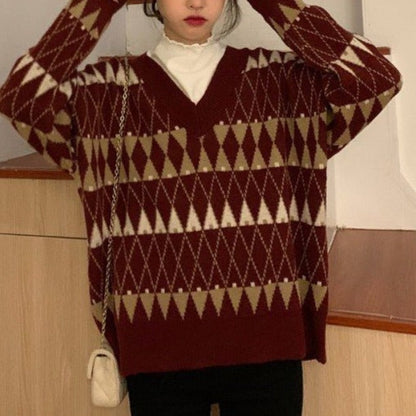 Red women's knitwear sweater, an aesthetic top for cozy fall outfits & comfortable everyday style.