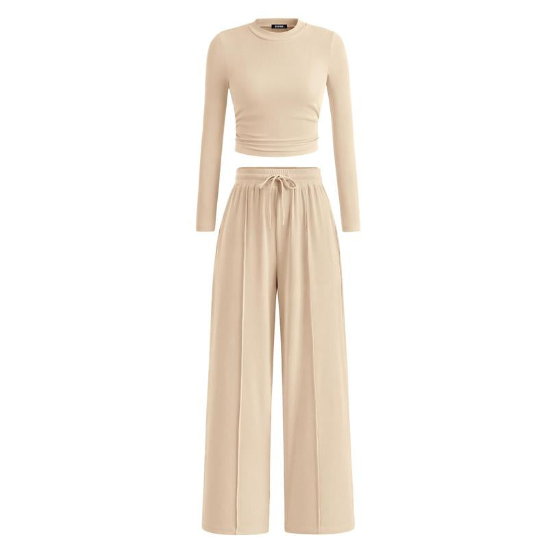 Women's Effortless Chic Modal Lounge Set, a comfortable two-piece wide-leg loungewear ensemble.