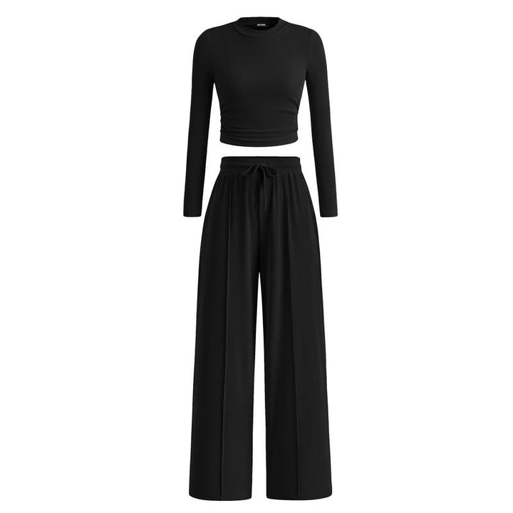 Stylish women's modal blend lounge set with wide-leg pants, perfect for comfortable leisurewear.