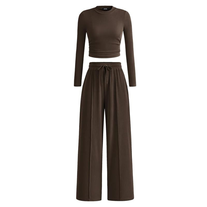 Effortless chic women's two-piece modal lounge set, featuring wide-leg pants for ultimate casual comfort.