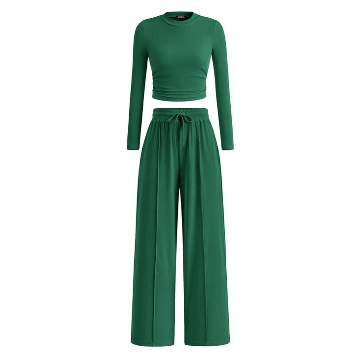 Comfortable women's modal blend loungewear set, a stylish two-piece with wide-leg pants for relaxation.