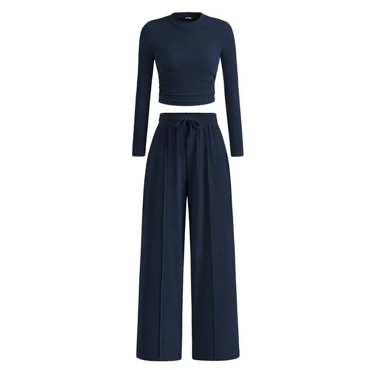 Modern women's modal lounge set, two-piece with wide-leg pants for a stylish and comfortable leisure look.