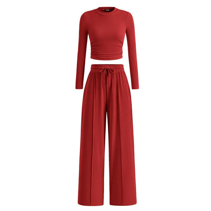 Soft modal blend women's leisurewear set, a chic two-piece with wide-leg pants for ultimate comfort.