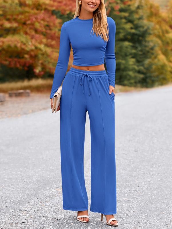 Elegant women's modal blend wide-leg lounge set, perfect for stylish and comfortable two-piece leisurewear.
