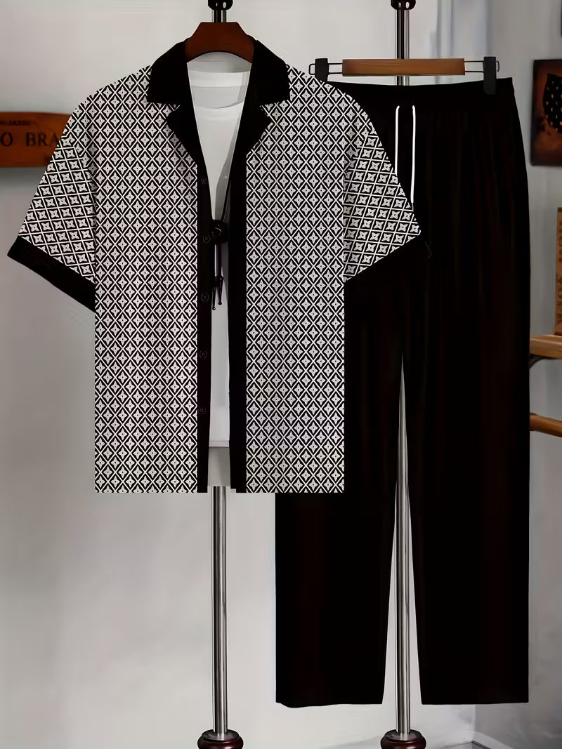 Women's Effortless Coastal Two-Piece Set, perfect for summer. Relaxed fit, lightweight, breezy geometric pattern.