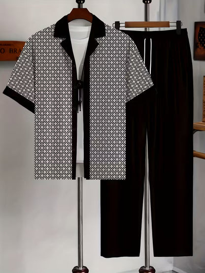 Women's Effortless Coastal Two-Piece Set, perfect for summer. Relaxed fit, lightweight, breezy geometric pattern.