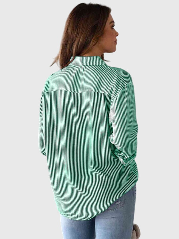 Sophisticated women's collared neck top, long sleeve, versatile for office, casual, daily fashion.