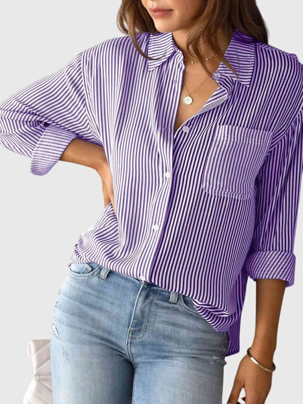 Casual chic women's collared neck shirt, long sleeve, perfect for daily wear & summer style.