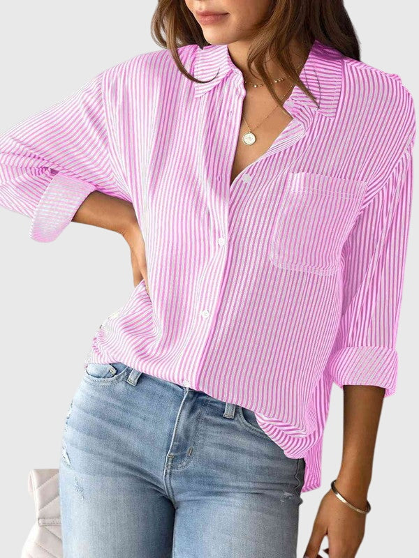 Office-ready women's collared shirt, long sleeve, elegant top for professional versatile fashion.