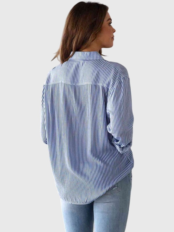 Women's versatile collared top, long sleeve shirt, ideal for elegant daily wear & spring style.