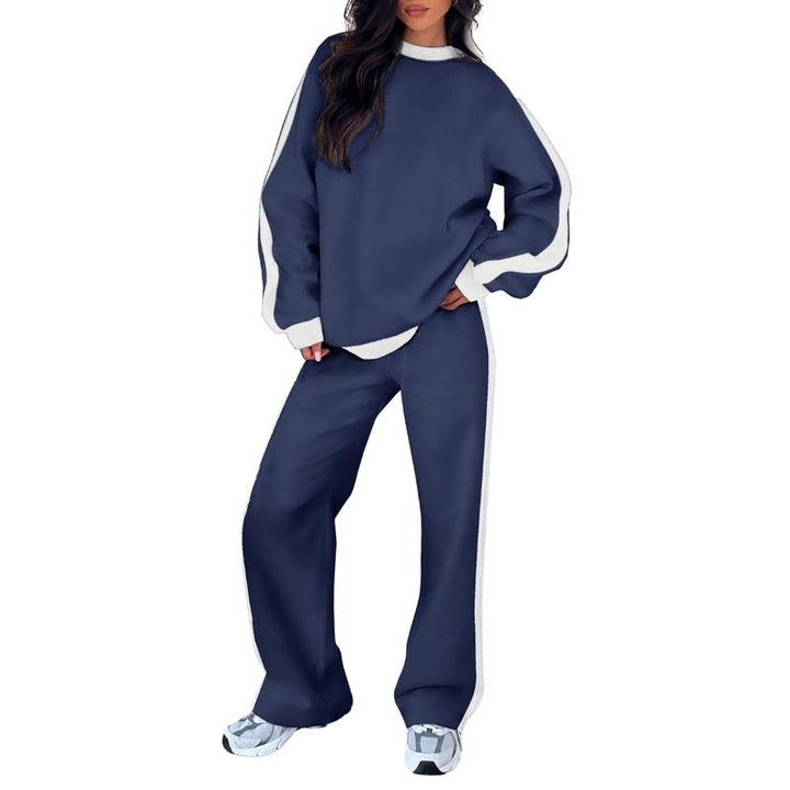 Chic women's two-piece cotton blend lounge set with wide-leg pants for ultimate loungewear comfort.