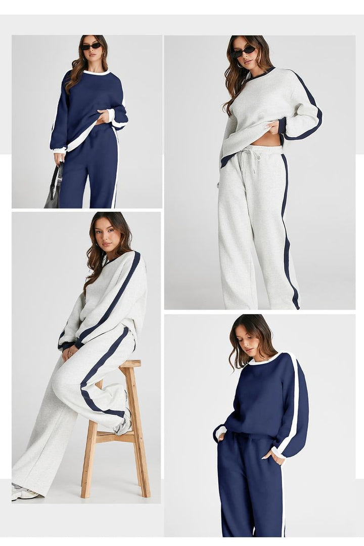 Women's comfortable cotton blend lounge set, a stylish two-piece with a flowy wide-leg design.