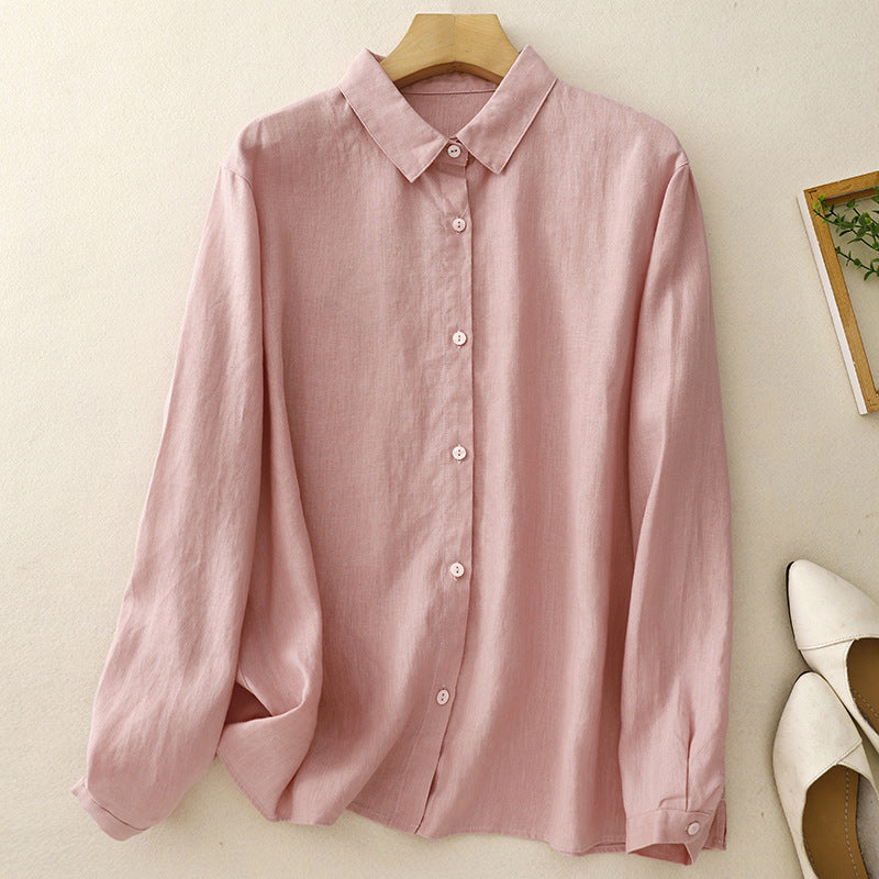 Stylish purple women's button-down shirt with long sleeves. Versatile & elegant for effortless spring fashion.