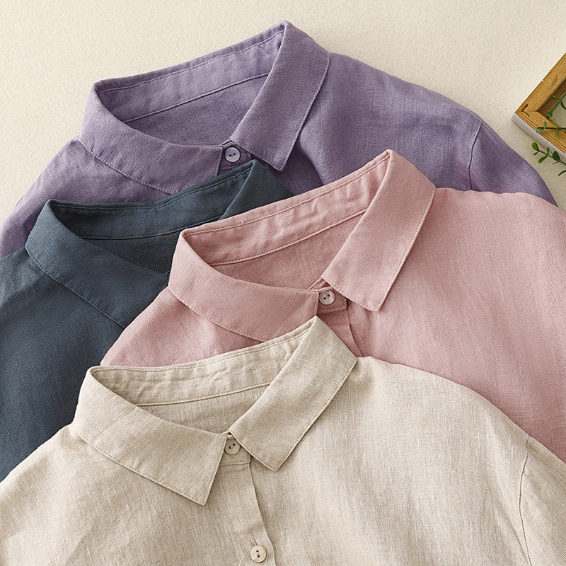 Effortless women's long sleeve button-down top. Relaxed fit & versatile for casual or elegant summer looks.