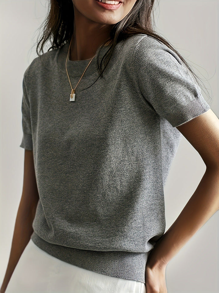 Women's effortless crew neck knit tee, short sleeve, relaxed fit for casual everyday style.