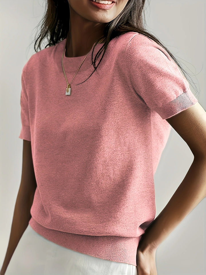 Comfortable women's knit tee, short sleeve, crew neck. A basic, relaxed fit for any occasion.