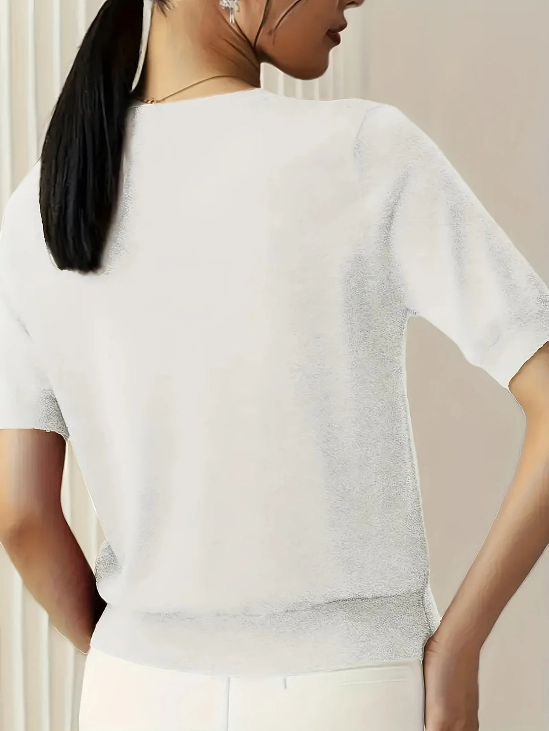 Everyday women's short sleeve knit tee, crew neck. Elevated style for a casual fashion look.