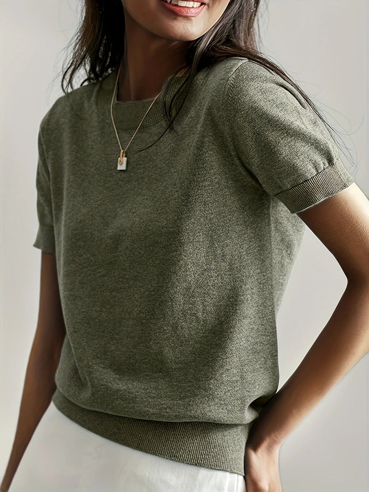 Effortless women's casual knit tee, short sleeve, crew neck. A basic yet stylish fashion top.
