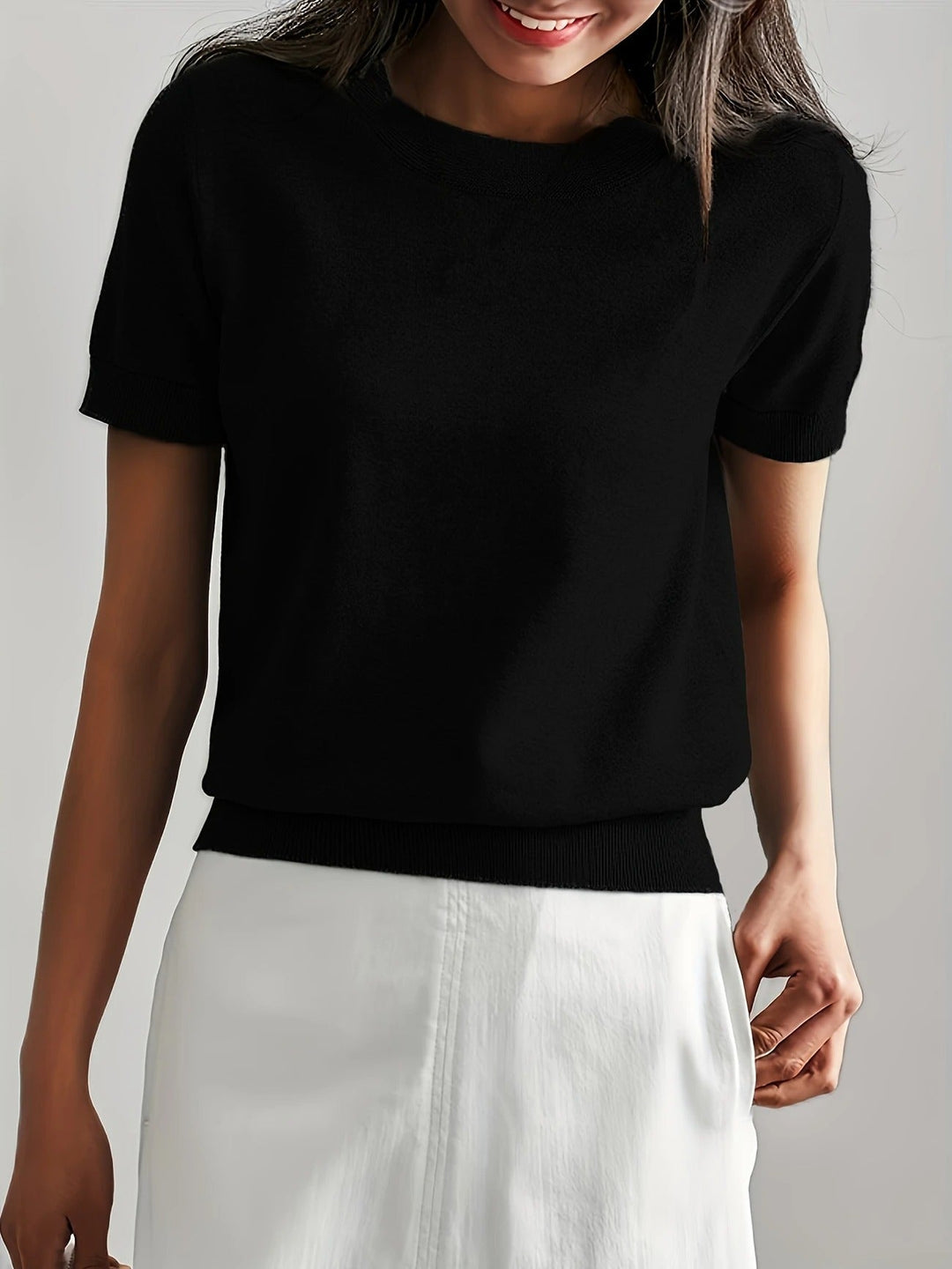 Everyday women's knit tee, short sleeve, crew neck. Relaxed fit basic for versatile styling.