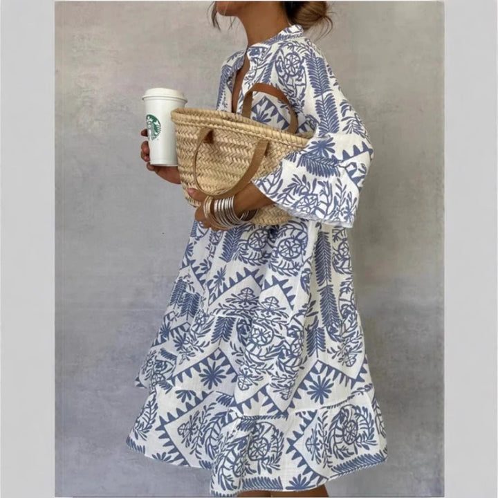 Women's effortless floral sundress, tiered boho style, perfect for summer casual wear.