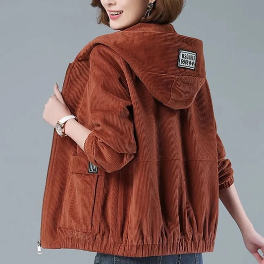 Women's effortless layering hooded jacket with relaxed fit, perfect for all-season casual wear.