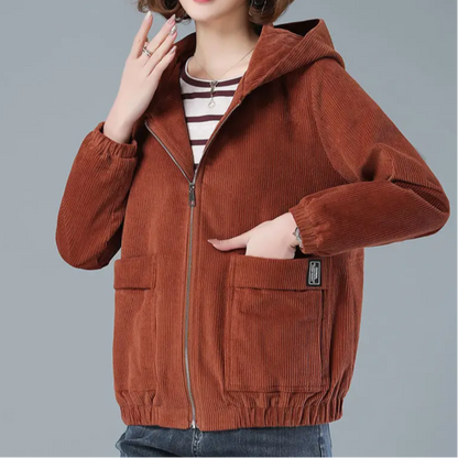 Stylish women's lightweight hooded jacket, a relaxed fit outerwear piece for comfortable, effortless layering.