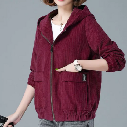 Lightweight women's hooded jacket with a relaxed fit, ideal casual outerwear for comfortable, effortless layering.