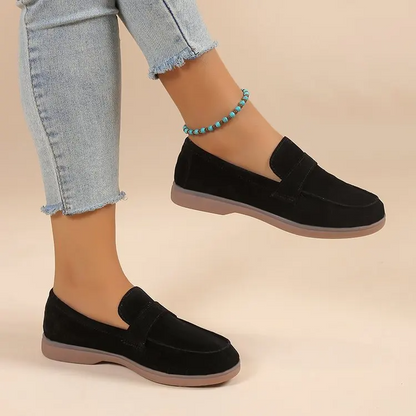 Versatile taupe women's loafers, combining cushioned support with a polished, anti-slip design.