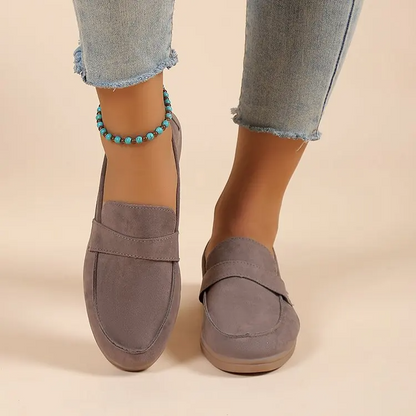 Comfortable taupe women's loafers with cushioned insoles, ideal for all-day wear and effortless style.