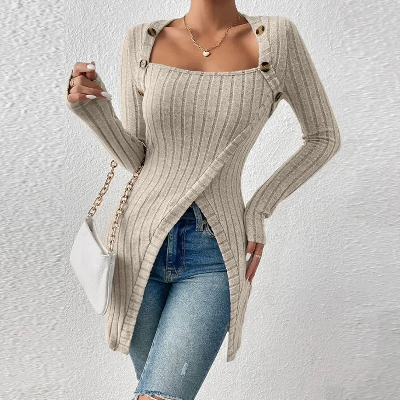 Women's effortless long sleeve top in classic black, perfect for everyday comfort and versatile casual wear.