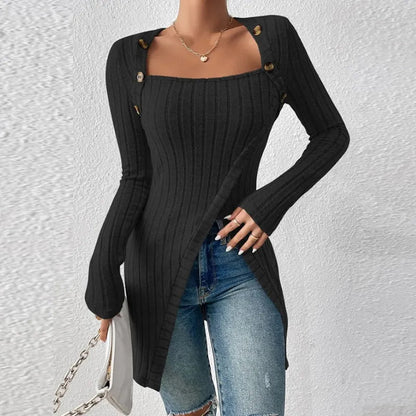 Chic women's long sleeve top in versatile beige, a comfortable wardrobe essential for everyday style.