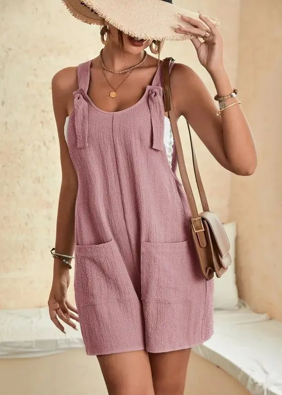 Effortless women's romper, soft lounge wear with adjustable tie straps, perfect for casual summer fashion.