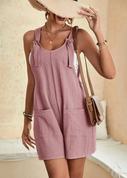 Effortless women's romper, soft lounge wear with adjustable tie straps, perfect for casual summer fashion.