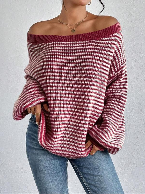 Chic women's off-shoulder knit sweater with a relaxed fit. Perfect for cozy, casual everyday style.