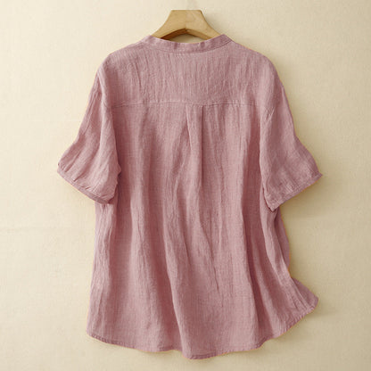 Elegant women's V-neck blouse, a relaxed fit button-up top with long sleeves, perfect for everyday casual wear.