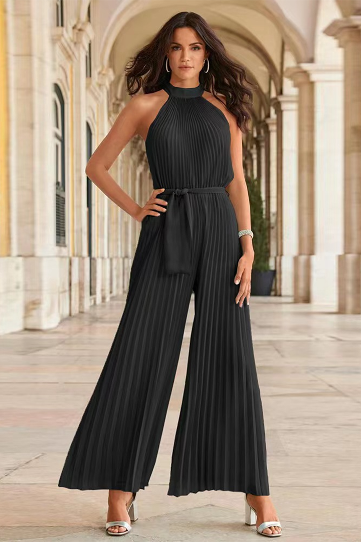 Elegant women's pleated jumpsuit. Versatile for evening wear, casual chic, or spring fashion.