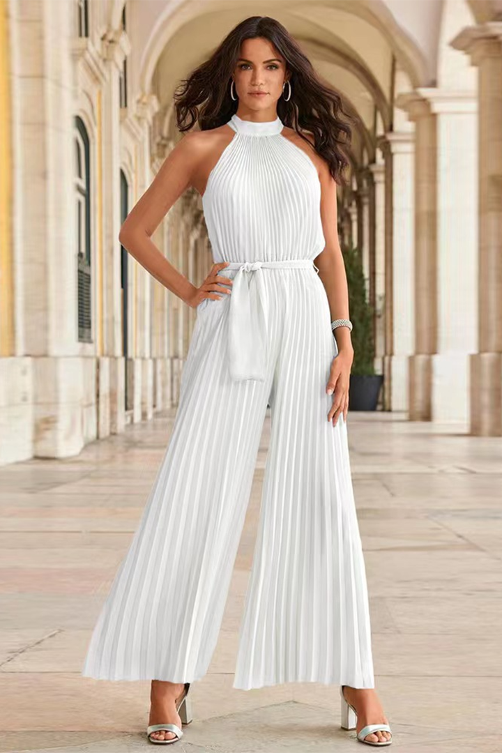 Chic women's pleated jumpsuit for summer fashion. Comfortable one-piece, great for travel & spring.