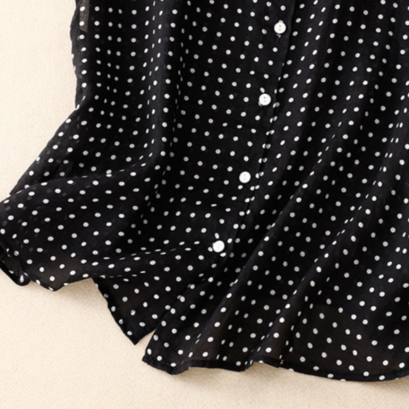 Stylish polka dot short sleeve women's top, a chic and versatile casual shirt perfect for summer fashion.