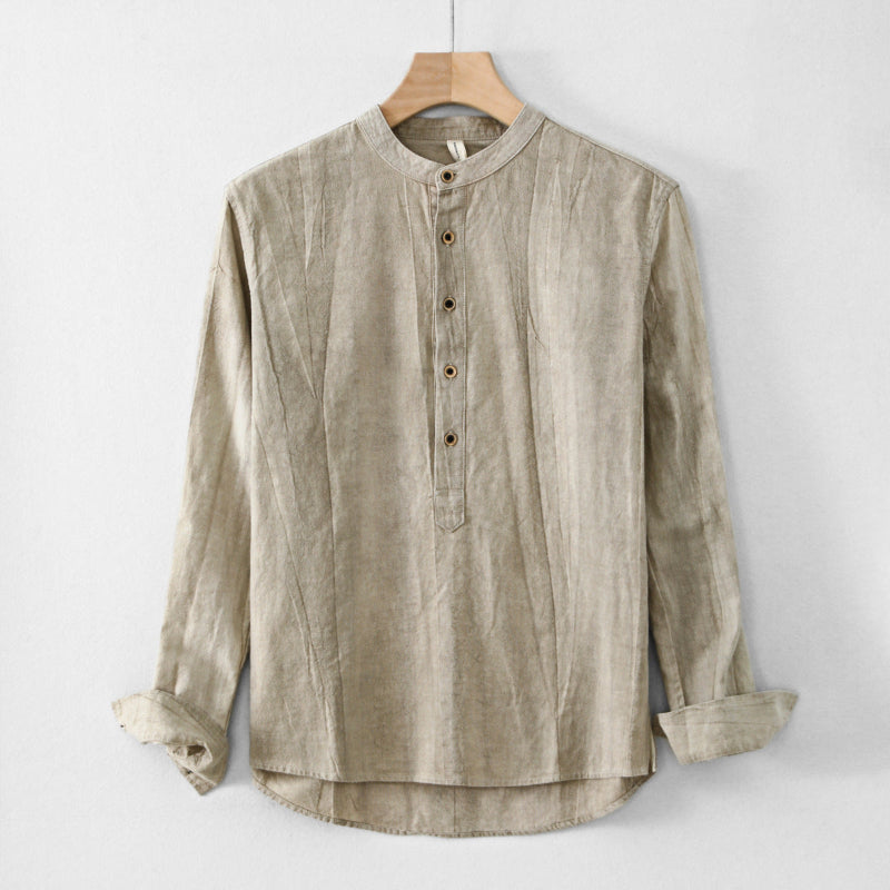 Effortless women's long sleeve henley shirt. Relaxed fit, button neck, solid color for versatile casual fashion.