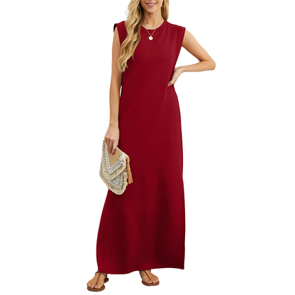 Comfortable women's sleeveless maxi dress. Flowy boho floral print for an effortless summer beach vacation look.