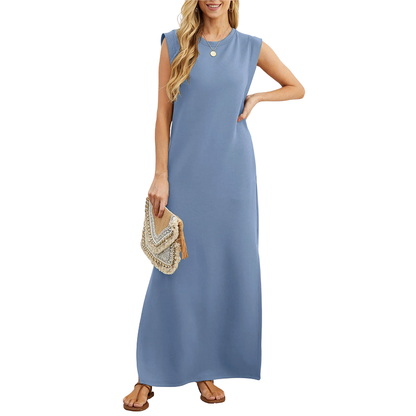 Chic summer sleeveless maxi dress for women. Bohemian floral print, perfect flowy & comfortable beach vacation wear.