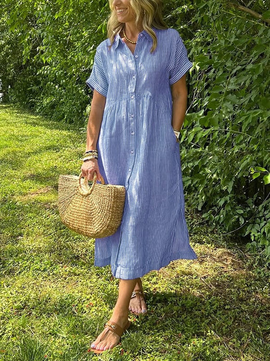 Women's Effortless Soft-Touch Maxi Shirt Dress, a comfortable & elegant summer staple.